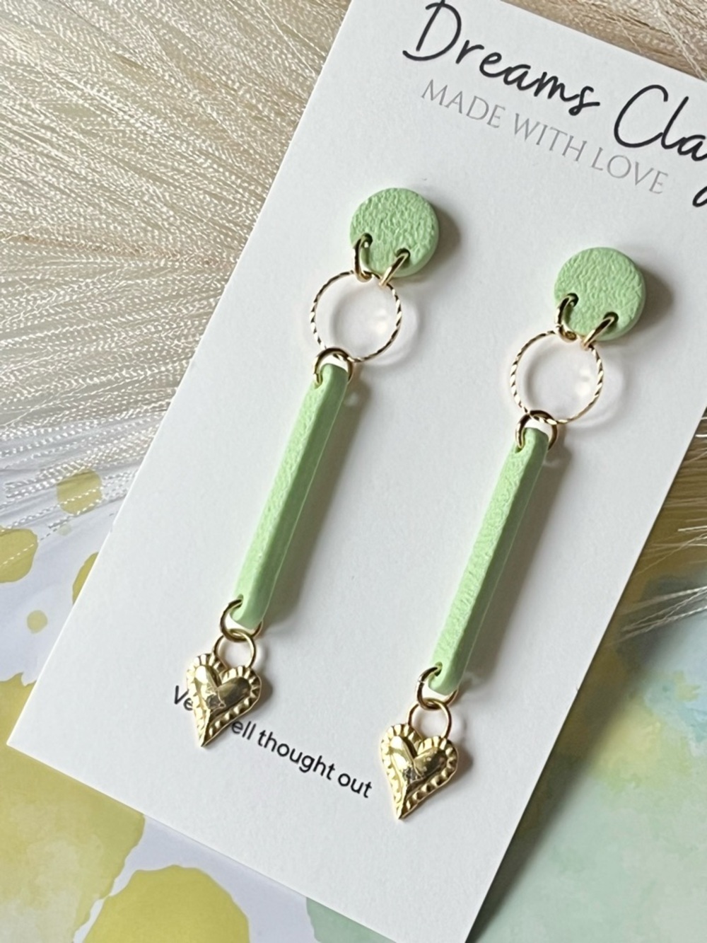 Mint Green Dangle Heart Earrings - Unbranded